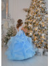 Beaded Sky Blue Lace Tulle Ruffled Flower Girl Dress